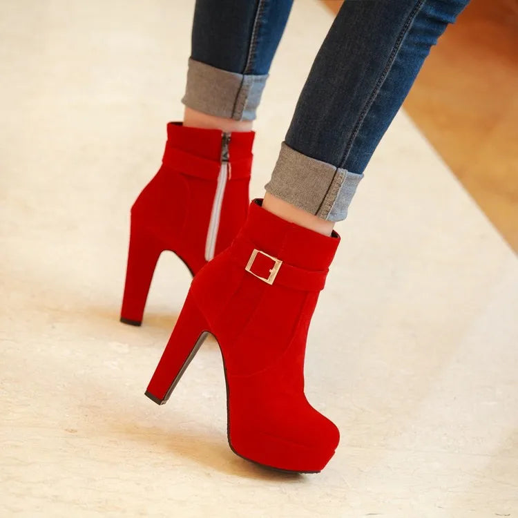 Round Toe Buckle Boots for Women