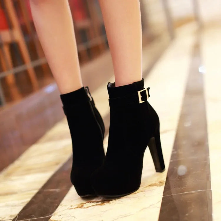 Round Toe Buckle Boots for Women