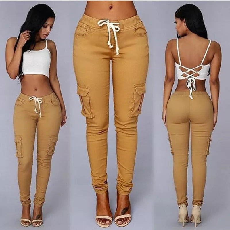 "Elegant Elastic" Drawstring Long Skinny Pencil Pants