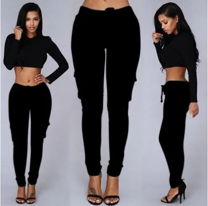 "Elegant Elastic" Drawstring Long Skinny Pencil Pants