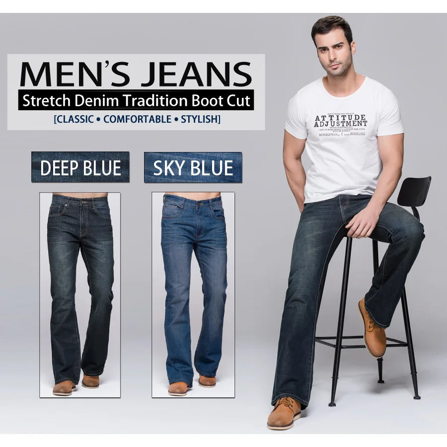 Men's Classic Boot Cut, Stretch Denim Jeans - Deep Blue