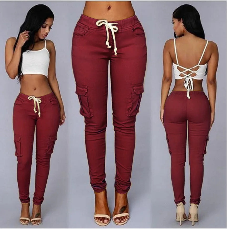 "Elegant Elastic" Drawstring Long Skinny Pencil Pants