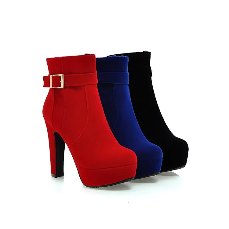 Round Toe Buckle Boots for Women