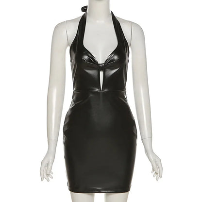 Women's Mini Leather Halter Dress