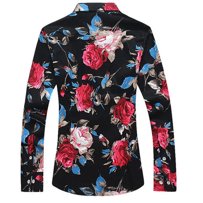 Men's Slim Floral Print Long Sleeve Shirt