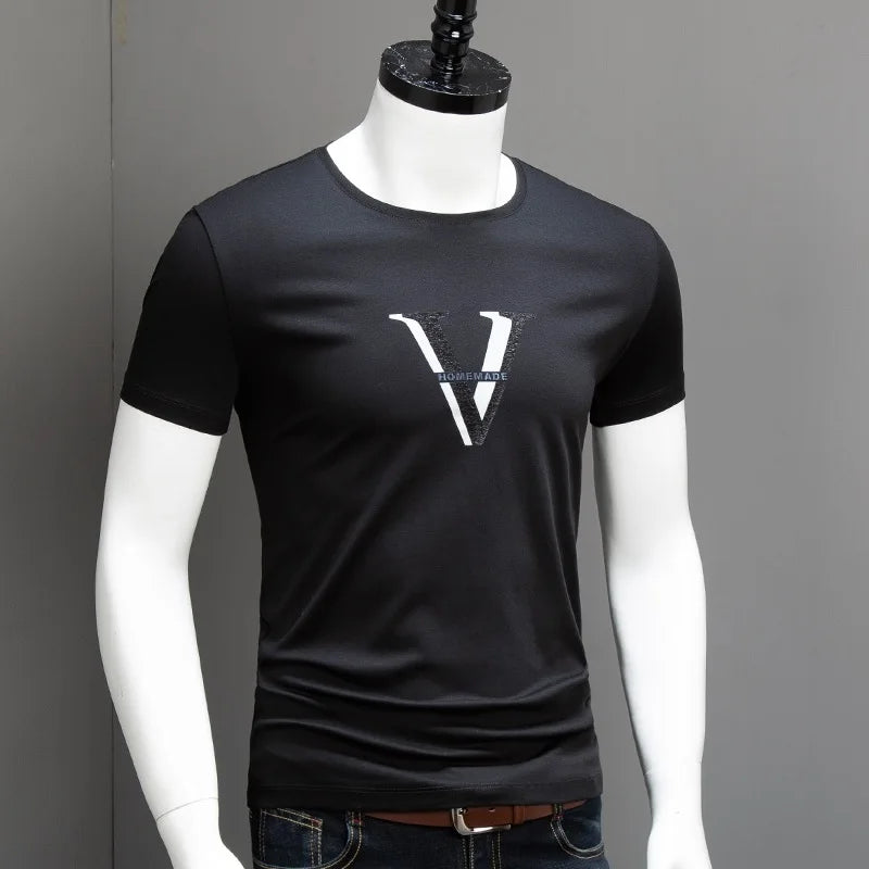 Men's Casual Fashion V-Print Tee