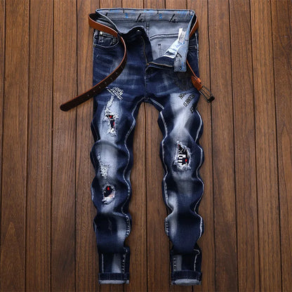 Men's Ripped, Straight Slim Casual Denim Jeans