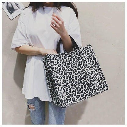 Women's medium canvas houndstooth zebra leopard streetwear square zipper handbag