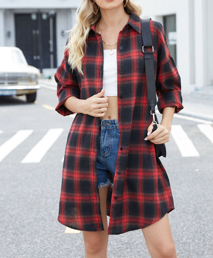 Women's Casual Long Sleeve Flannel Plaid Button- Down Shirt