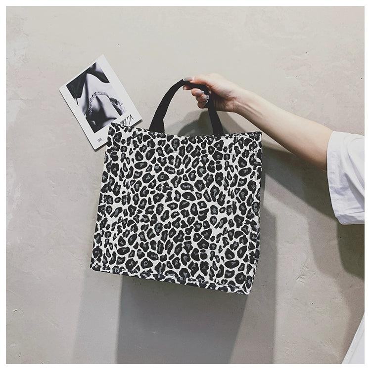 Women's medium canvas houndstooth zebra leopard streetwear square zipper handbag