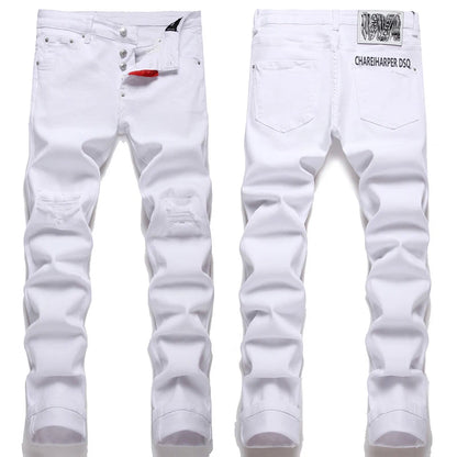 "PURE" Men's Slim White Jeans - Four Seasons Leisure Pants Italy Style