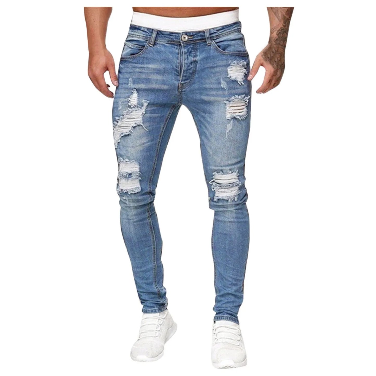 Men's Slim Fit Ripped Skinny Jeans - Classic Wash Solid Denim