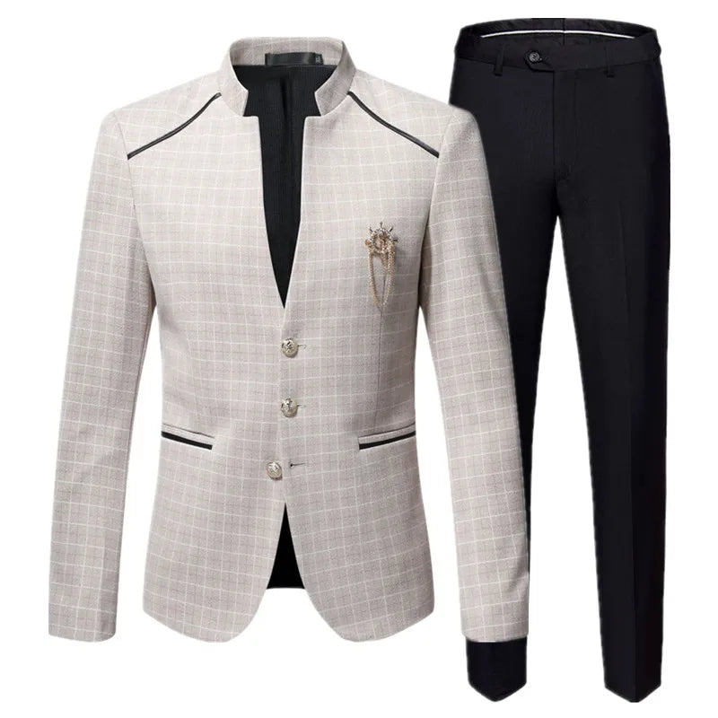 Men's Business Plaid Suit - Blazer & Pants Set