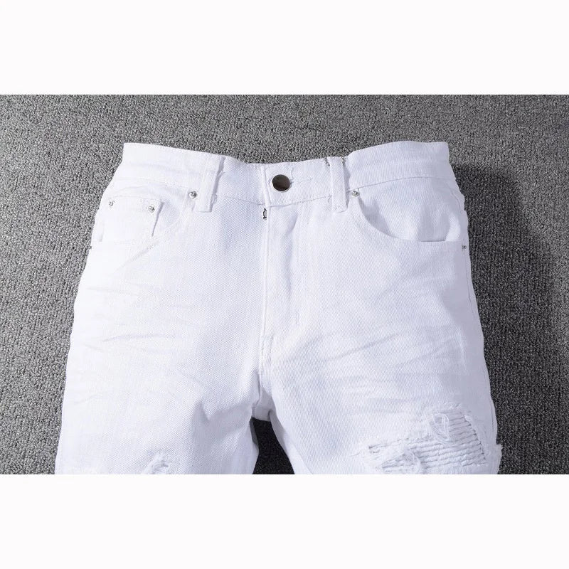 Men's White Distressed Stretch Skinny Jeans - Slim Fit