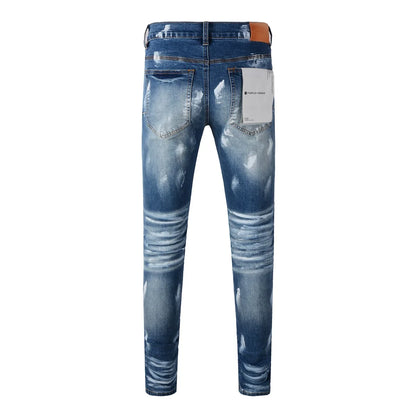 *NEW ARRIVAL* Blue Distressed Paint Design Denim Jeans - Slim Fit