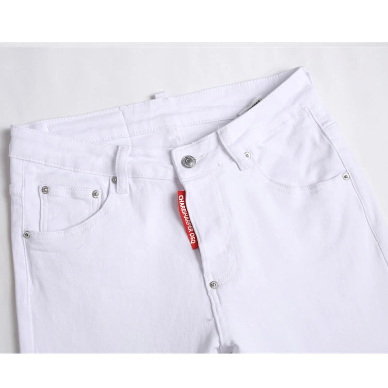 "PURE" Men's Slim White Jeans - Four Seasons Leisure Pants Italy Style