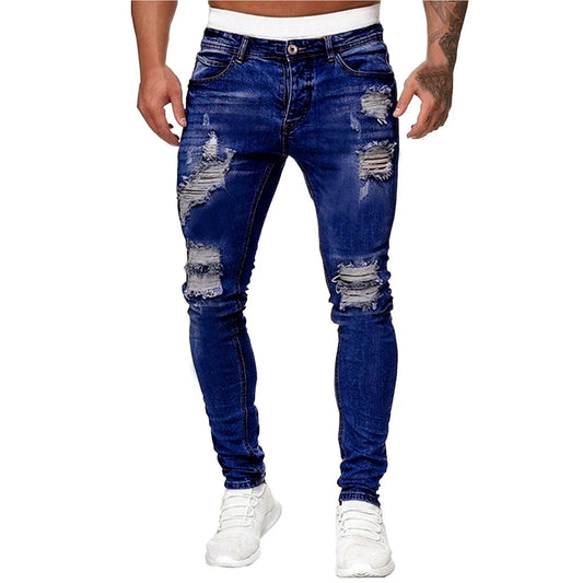 Men's Slim Fit Ripped Skinny Jeans - Classic Wash Solid Denim