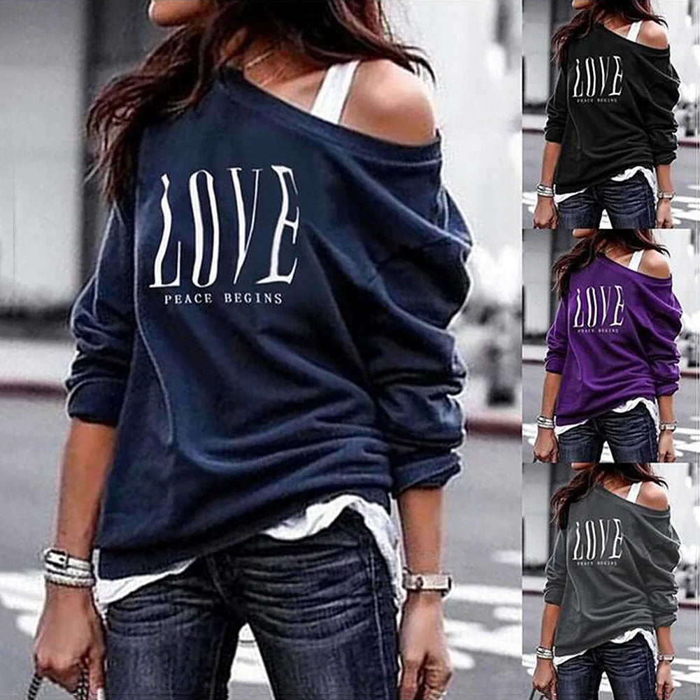 *NEW ARRIVAL* "LOVE" Oversized Sweatshirt - One-Off Shoulder