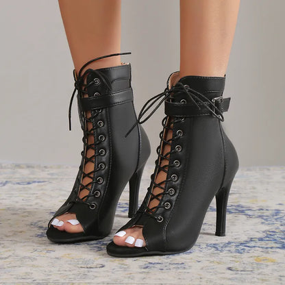 Women's Peep Toe, Faux Leather, Lace-up Heels