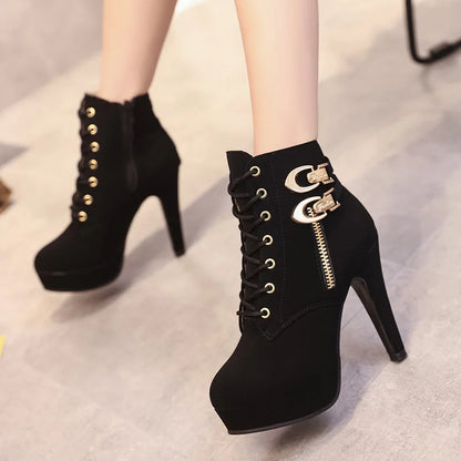 Women's Platform Boots, Solid Lace-up