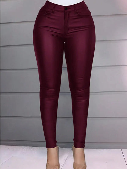 "Trendy Rave" Women's High-Waist Faux Leather Pants - Skinny Fit