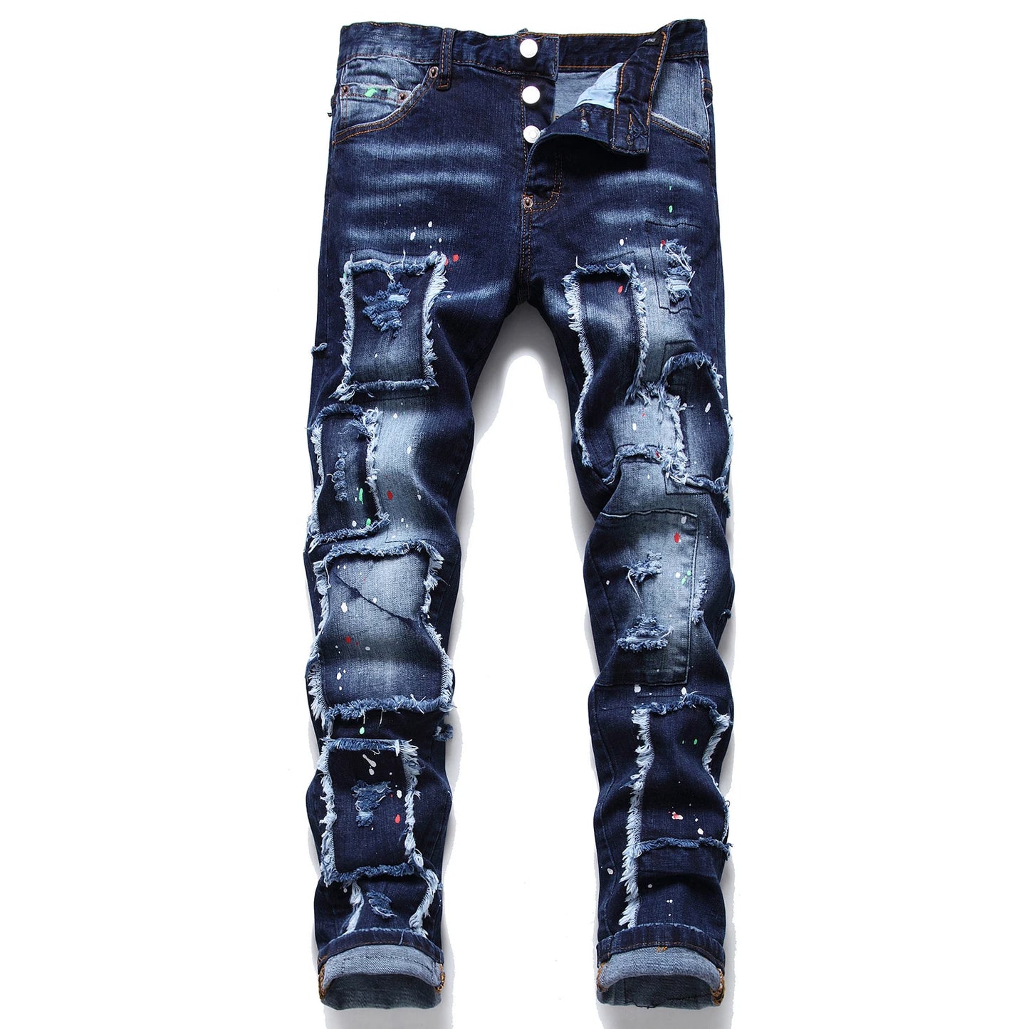 Men’s Slim-Fit Blue Jeans - Dot Paint