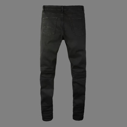 "Italian Drip" Men's Black Distressed - Slim Fit, Stretch Jeans