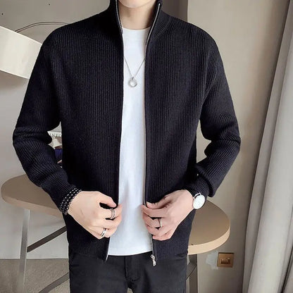 Men's Solid Color, Casual Knitted Cardigan - Slim Fit