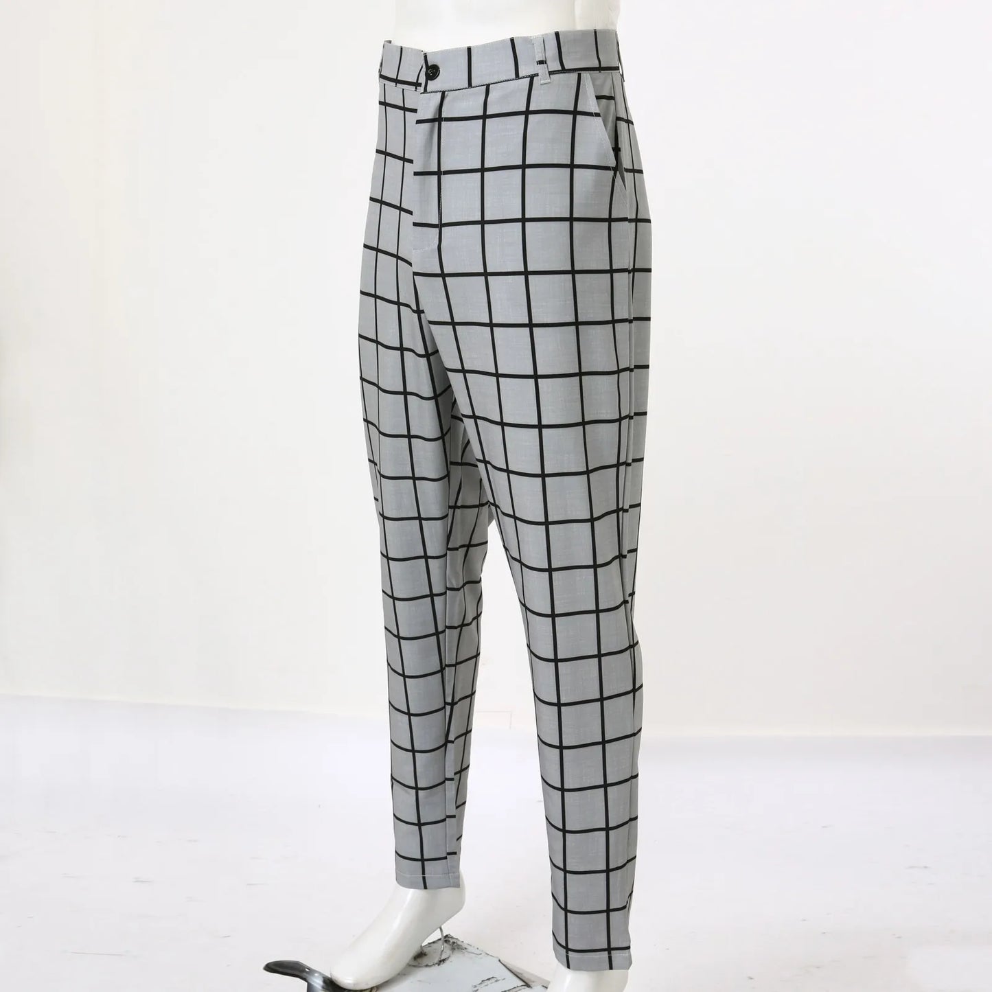 Men's Slim Plaid Casual Pants