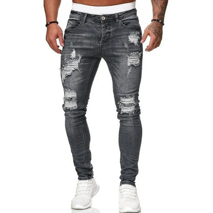 Men's Slim Fit Ripped Skinny Jeans - Vintage Wash Solid Denim