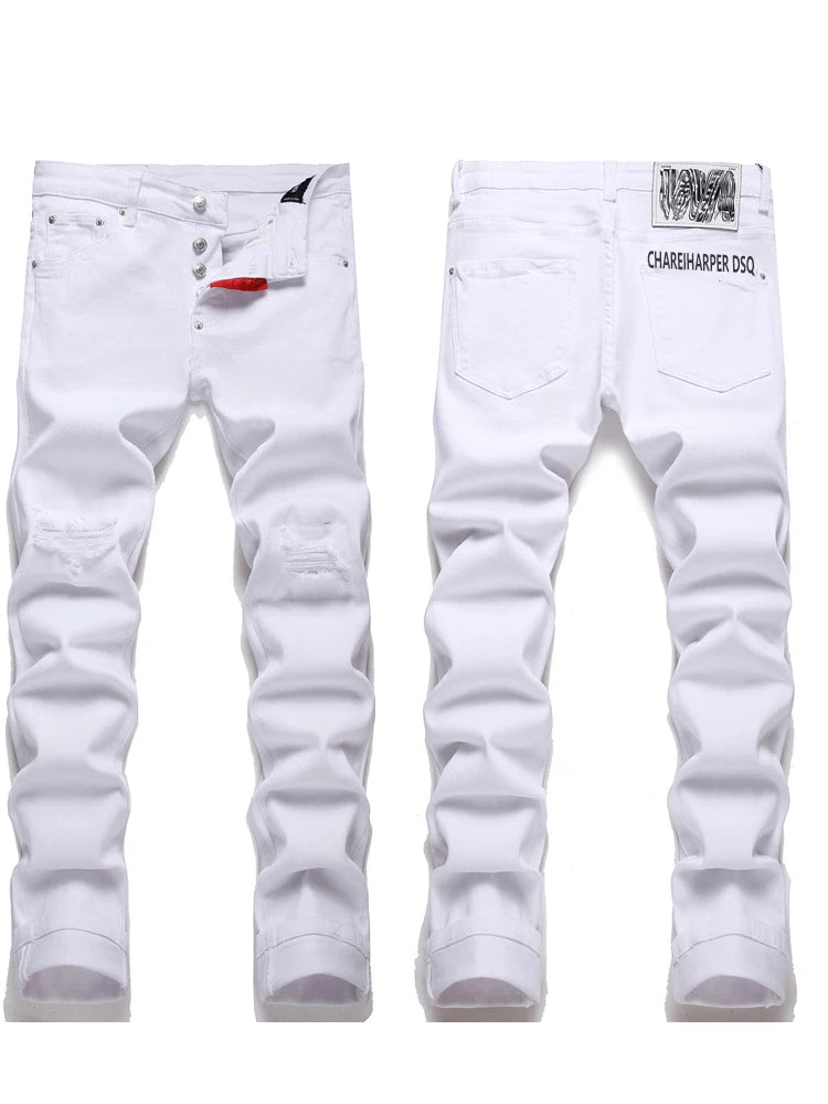 "PURE" Men's Slim White Jeans - Four Seasons Leisure Pants Italy Style