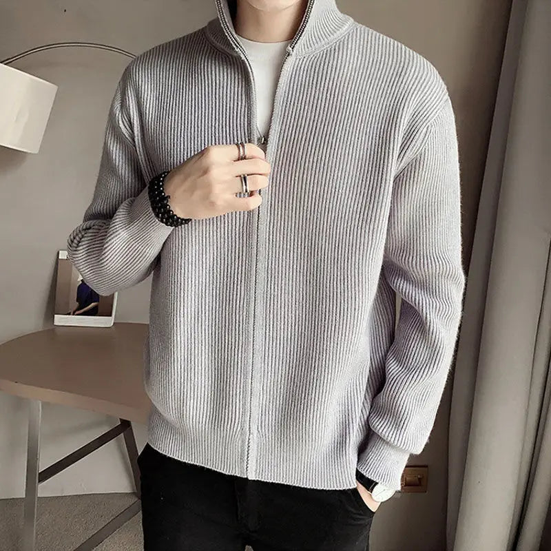 Men's Solid Color, Casual Knitted Cardigan - Slim Fit