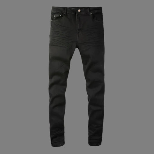 "Italian Drip" Men's Black Distressed - Slim Fit, Stretch Jeans