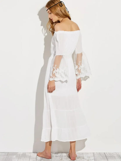 Women's Off the Shoulder Boho Dress - (White)