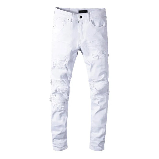 Men's White Distressed Stretch Skinny Jeans - Slim Fit