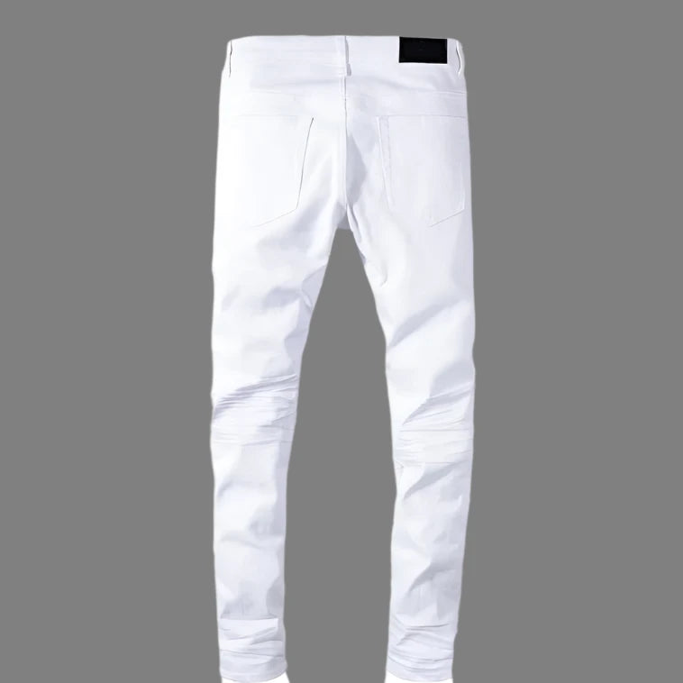 Men's White Distressed Stretch Skinny Jeans - Slim Fit