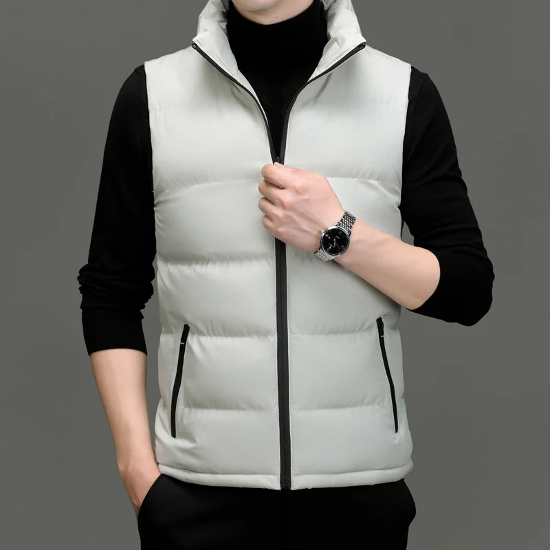 Men's Casual Vest Jacket, Warm Sleeveless Stand Collar Vest