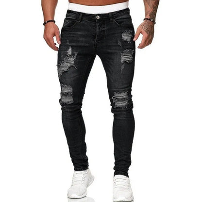 Men's Slim Fit Ripped Skinny Jeans - Vintage Wash Solid Denim