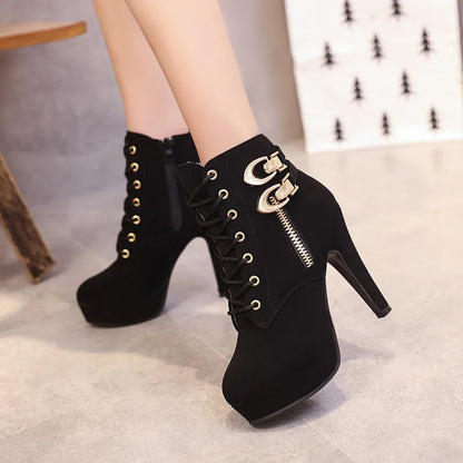 Women's Platform Boots, Solid Lace-up