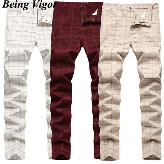 Men's High Stretchy Chino Pants - Plaid Slim Fit