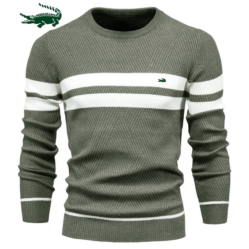 Men's O-Neck Casual Slim Pullover Stripe Sweater