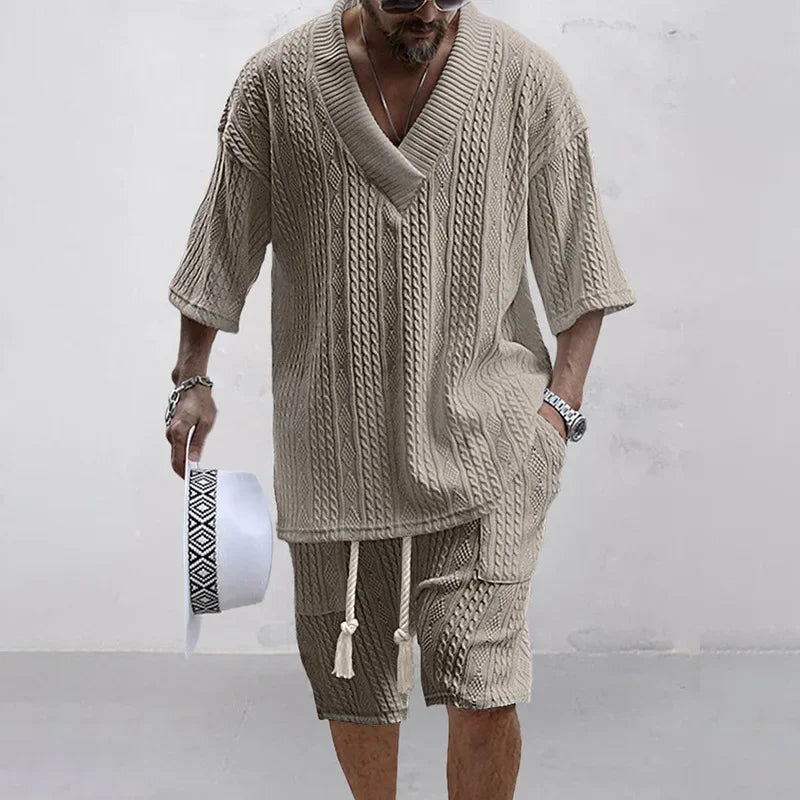 *NEW ARRIVAL* Knitted Fashion Casual Shirt & Shorts Set