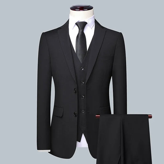 Men's Business Elegant (Blazer + Vest + Pants) Suit - Slim Fit