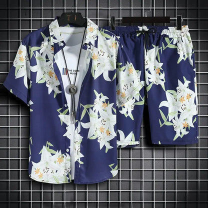 Hawaiian Fashion, Men's 2-Piece Shirt & Shorts Set