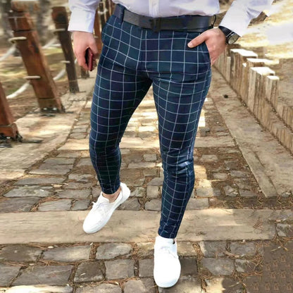 Men's Slim Plaid Casual Pants