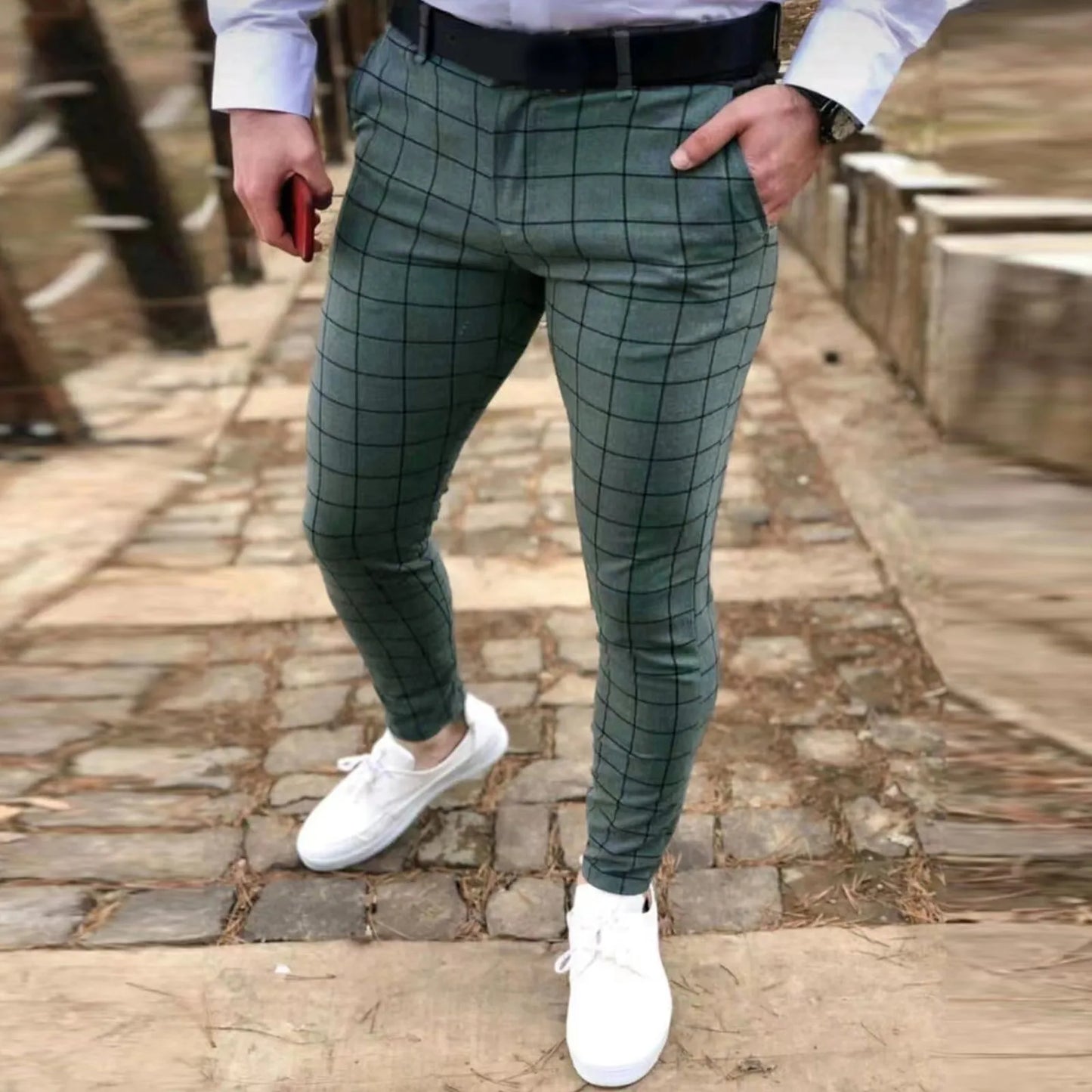 Men's Slim Plaid Casual Pants