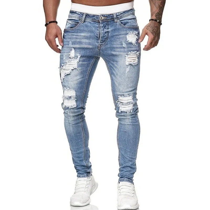 Men's Slim Fit Ripped Skinny Jeans - Vintage Wash Solid Denim