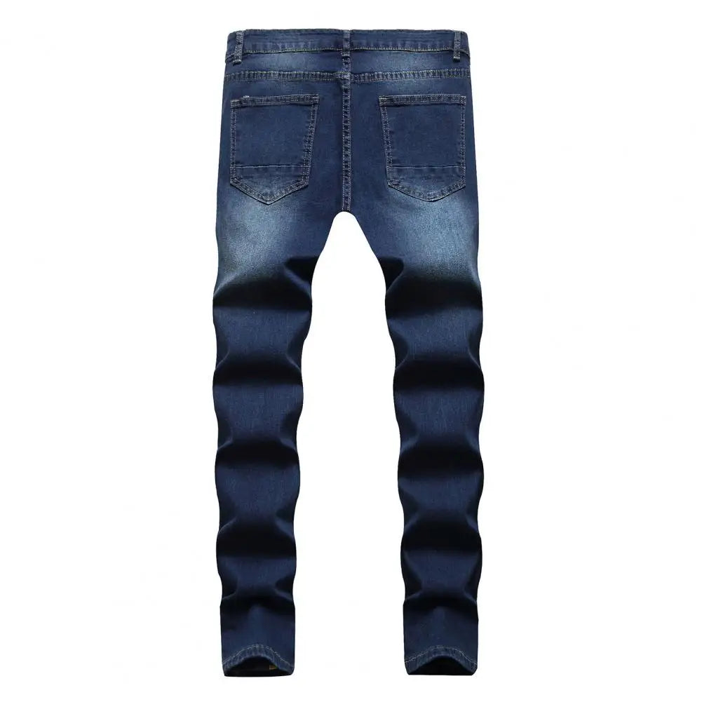 Men's Retro Style Straight Fit Jeans - Slim Fit, Mid Waist