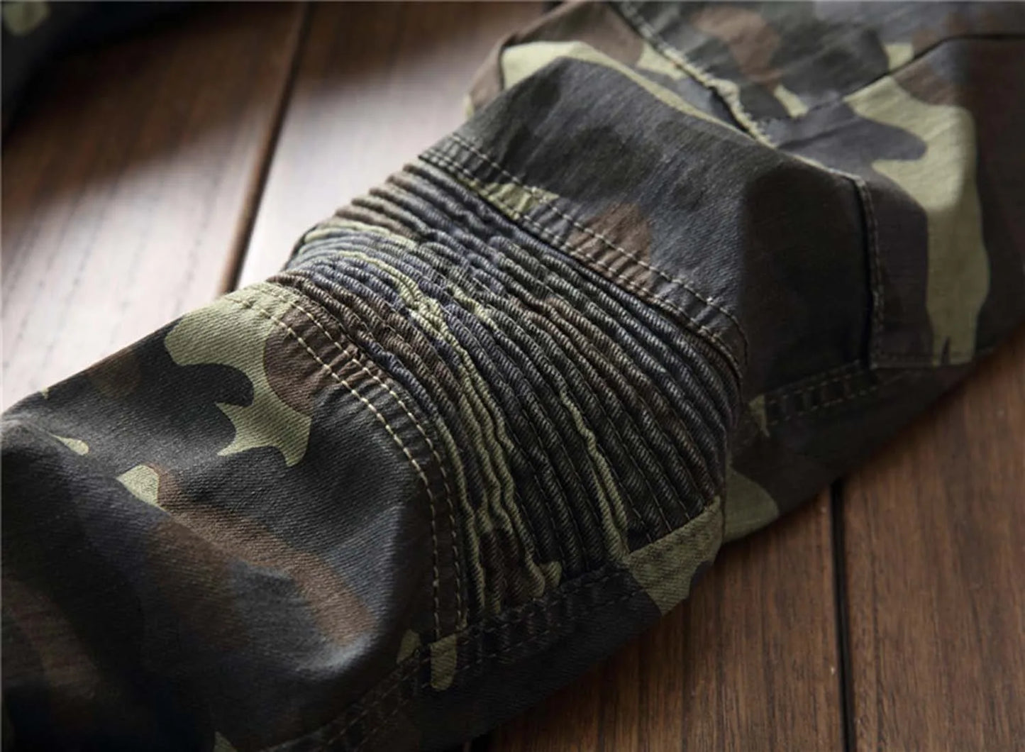 "Straight Army Green" Men's Slim Camouflage Jeans, Cargo Denim Pants