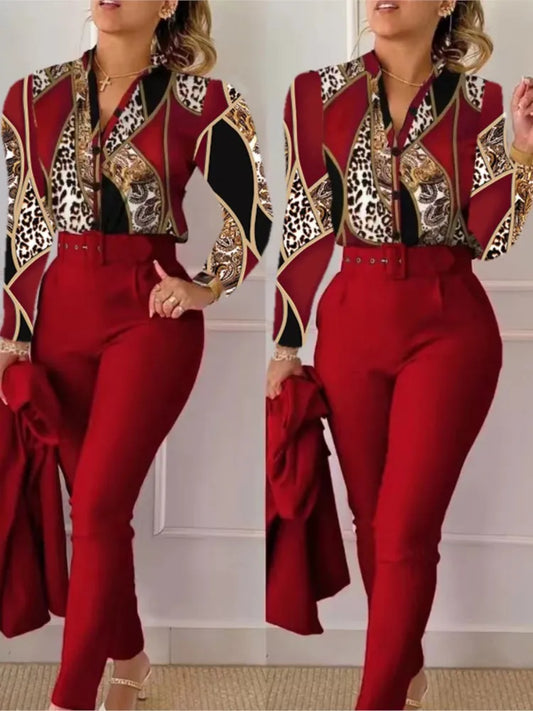 Women's Elegant Long Sleeve & High Waist Pants Suit